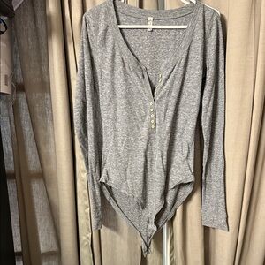 Free People Gray Long Sleeve Bodysuit sz L
